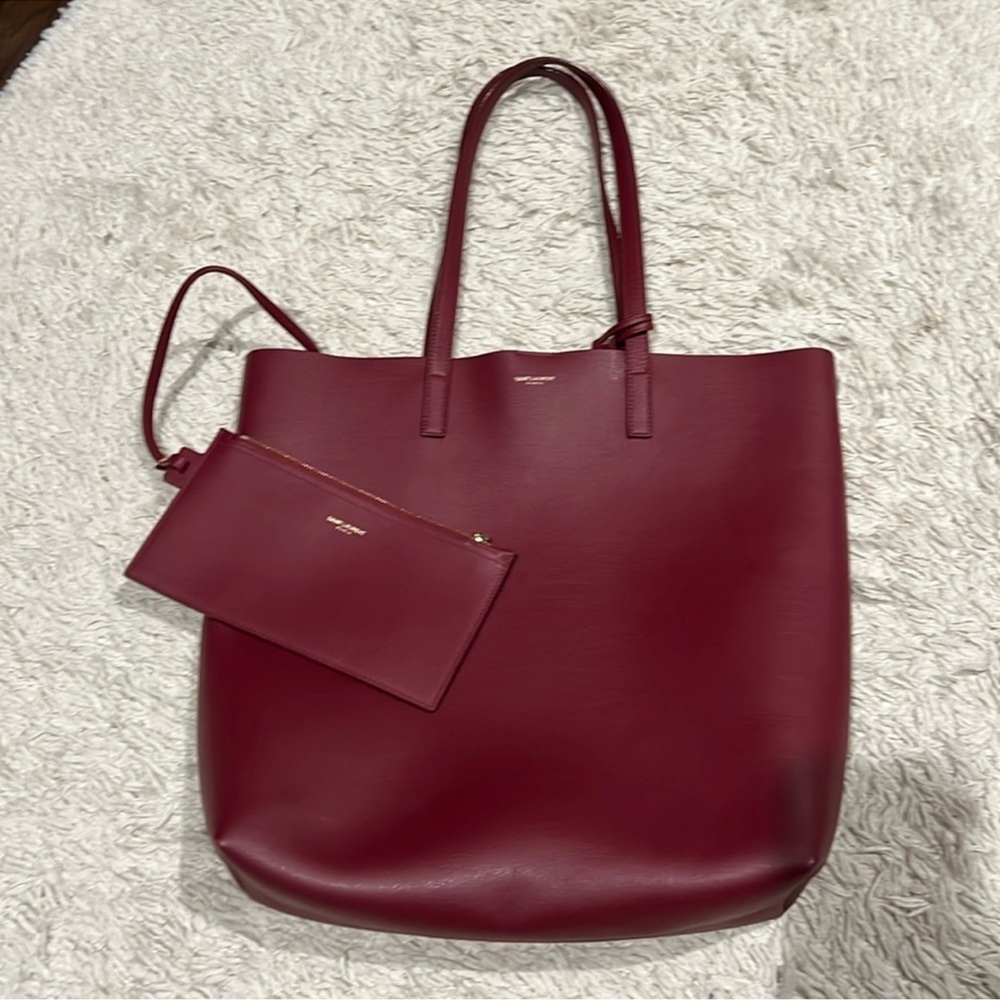 YSL dark red leather tote